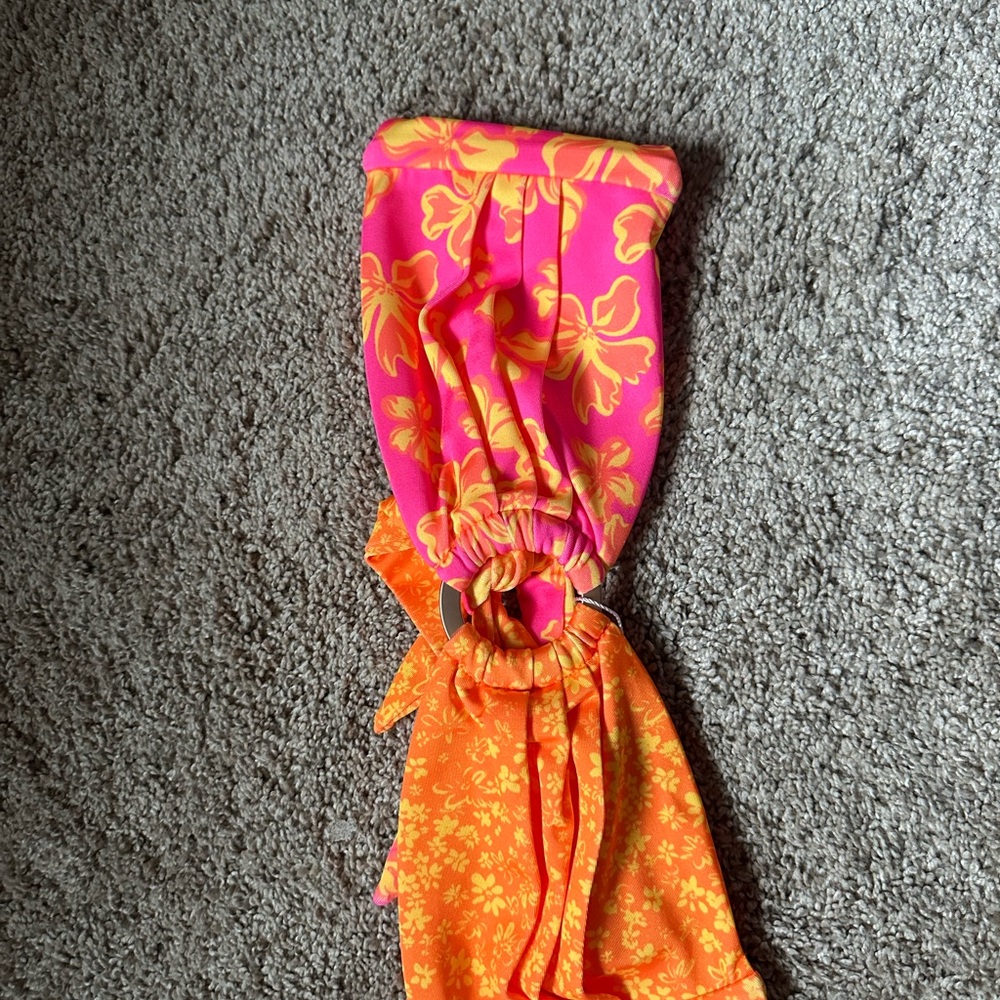 Vibrant Pink and Orange Floral Swim Top